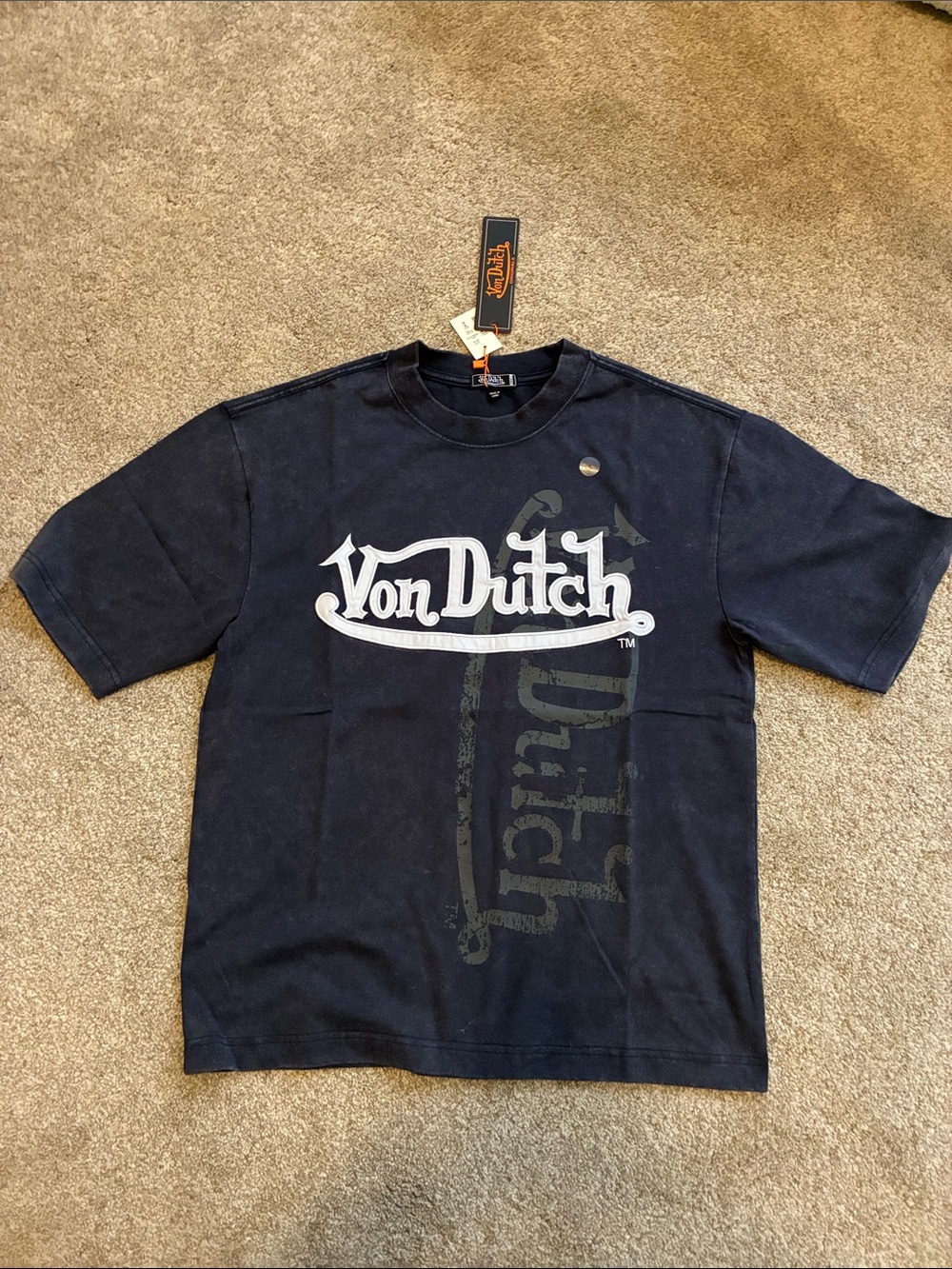 Von Dutch Navy Washed Short-Sleeve Logo Tee